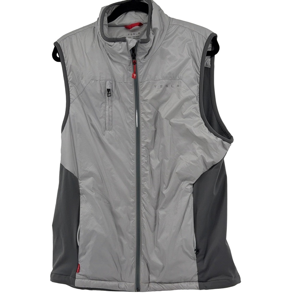 Tesla Puffer Full Zip Vest Men's XL Grey Reflective Lightweight Nylon